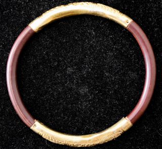 Chinese Gold Washed Silver And Bamboo Bracelet