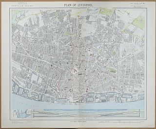 1883 Liverpool Antique Map Street Plan Lett 