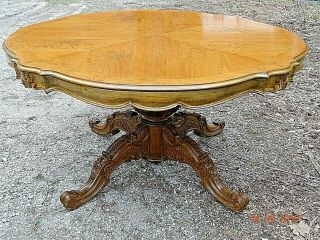 French Old Country Provincial Ornate Wood Carved Large Pedestal Dining Table