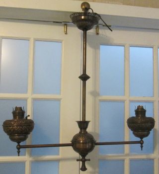 Antique Bradley & Hubbard Ornate Brass Victorian 2 Arm Light Ceiling Chandelier