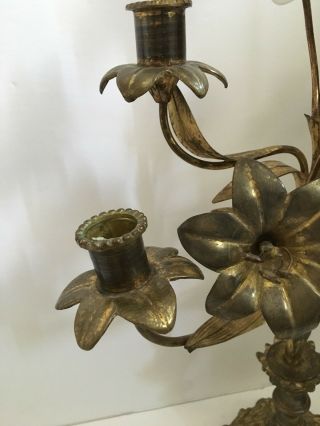 Antique Gilt Metal Floral Candelabra H 21” 10