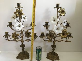 Antique Gilt Metal Floral Candelabra H 21” 2