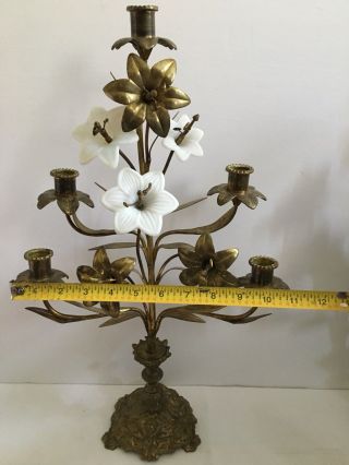 Antique Gilt Metal Floral Candelabra H 21” 3