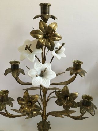 Antique Gilt Metal Floral Candelabra H 21” 6