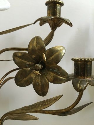 Antique Gilt Metal Floral Candelabra H 21” 7