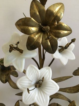 Antique Gilt Metal Floral Candelabra H 21” 8