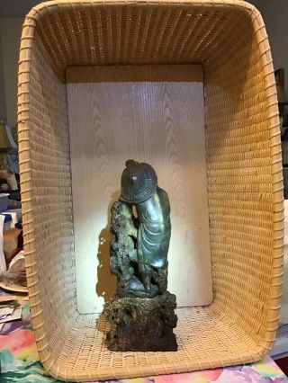 ANTIQUE CHINESE Olive Green Jade Fisherman 4