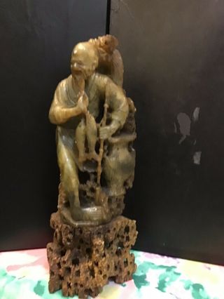ANTIQUE CHINESE Olive Green Jade Fisherman 5