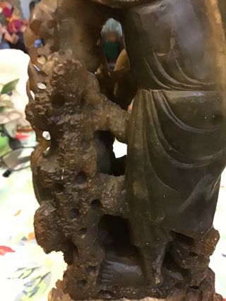 ANTIQUE CHINESE Olive Green Jade Fisherman 7