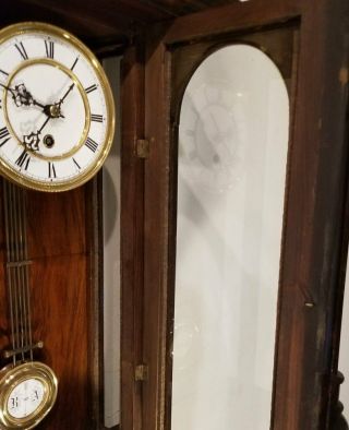 Antique 8 Day Vienna Regulator Wall Clock Eagle Top Walnut Veneer 41 INCH 2