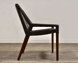 Sculptural Black Leather and Walnut Lounge Chair Danish Mid Century Modern 3