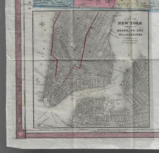 J.  Calvin Smith Colored Pocket Map York Manhattan Brooklyn 1851 Disturnell 2