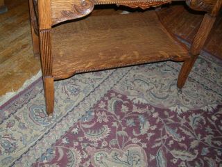 very fine antique quartersawn oak library table fluted legs wonderful carvings 3
