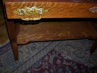 very fine antique quartersawn oak library table fluted legs wonderful carvings 4