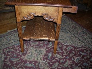 very fine antique quartersawn oak library table fluted legs wonderful carvings 6