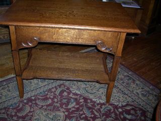 very fine antique quartersawn oak library table fluted legs wonderful carvings 8