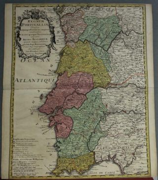 Portugal 1736 Johann Baptist Homann Antique Copper Engraved Map