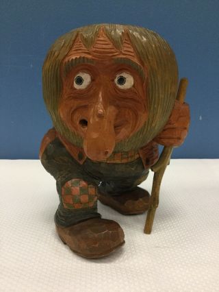 Vtg Mid Century Norwegian Otto Sveen Hand Carved Wooden Troll Gnome