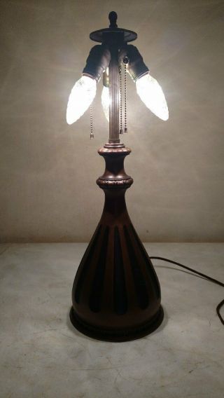 Antique Pairpoint Signed Lamp Base for leaded/slag glass shade Handel era 2