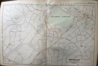 1897 French & Bryant Brookline Ma,  Chestnut Hill,  Holyhood Cemetery,  Atlas Map
