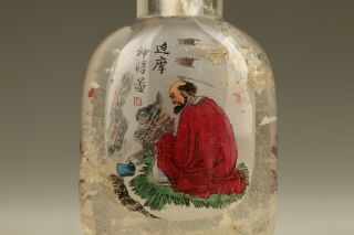 Antique Old Bodhidharma crystal inside Hand Painting buddha Statue Snuff Bottle 2