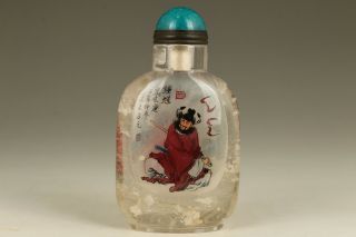 Antique Old Bodhidharma crystal inside Hand Painting buddha Statue Snuff Bottle 5