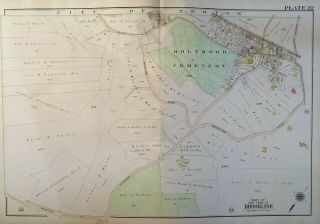 Orig 1907 G.  W.  Bromley Brookline Ma Chestnut Hill,  Holyhood Cemetery Atlas Map