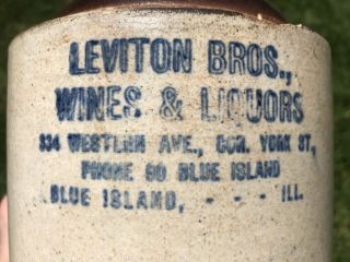 Antique Stoneware Pottery Advertising Jug Wine & Liquors Blue Island,  IL. 2