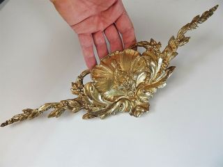 Large French Gilded Bronze Louis Xv Pediment Hardware Furniture Ornament Salvage