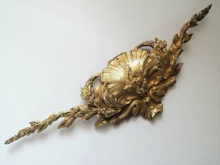 Large French Gilded Bronze Louis XV Pediment Hardware Furniture Ornament Salvage 2