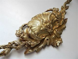 Large French Gilded Bronze Louis XV Pediment Hardware Furniture Ornament Salvage 9