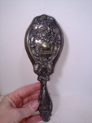 Art Nouveau Silver Plate Derby Silver Co.  Figural & Floral Decorated Hair Brush