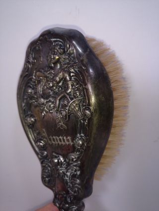 Art Nouveau Silver plate Derby Silver co.  Figural & Floral decorated hair brush 3