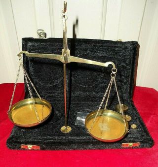 Vintage Gold Scales With Weights In Velvet Travel Case