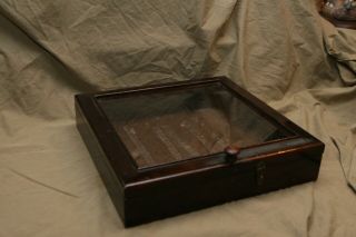 Vintage Antique Shadow Box Display Case 3.  5x14x14 Glass Top Hinges Frame 1 " Knob