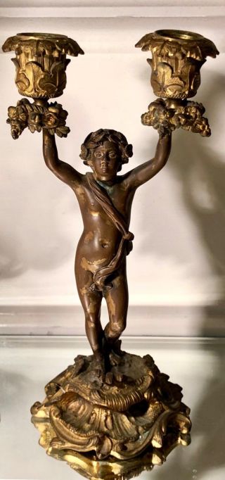 Antique Bronze Nude Figural Candelabra