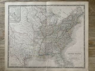 1844 United States & Texas Republic Antique Map From Johnston 