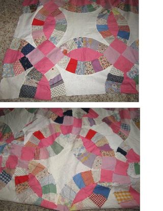 VINTAGE HAND - STITCHED WEDDING RING QUILT TOP ONLY - 96 