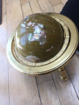Semi Precious Stoned Globe Mother Of PearlMounted on a Brass Stand with Compass 2