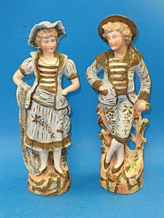 Pair Fabulous Antique Large German Porcelain Bisque Figurine 15 "