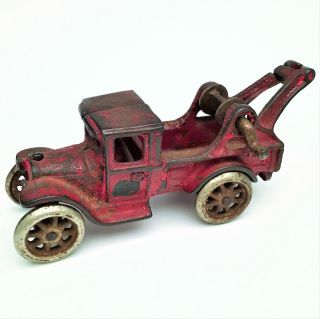 Vintage Cast Iron Arcade Red Wrecker Tow Truck 221 R - L