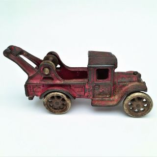 Vintage Cast Iron Arcade Red Wrecker Tow Truck 221 R - L 2