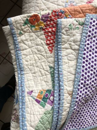 ANTIQUE ROMANTIC STAR QUILT SPRING COLORS REVERABLE POLKA DOT EDGE 2