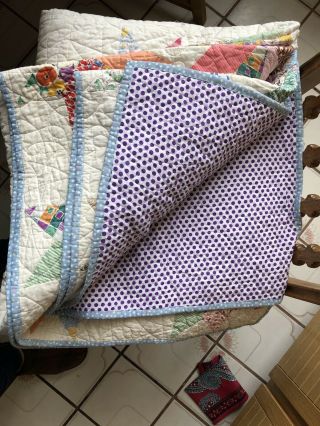 ANTIQUE ROMANTIC STAR QUILT SPRING COLORS REVERABLE POLKA DOT EDGE 3