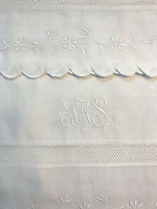 Antique Monogramed " Gks " Bed Linen Pillowcases,  Fabulous