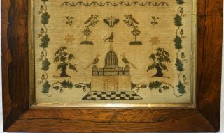 EARLY 19TH CENTURY TEMPLE,  MOTIF & VERSE SAMPLER BY ELIZA REYNOLDS - 1836 10