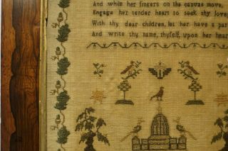 EARLY 19TH CENTURY TEMPLE,  MOTIF & VERSE SAMPLER BY ELIZA REYNOLDS - 1836 11