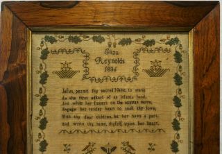 EARLY 19TH CENTURY TEMPLE,  MOTIF & VERSE SAMPLER BY ELIZA REYNOLDS - 1836 2