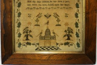 EARLY 19TH CENTURY TEMPLE,  MOTIF & VERSE SAMPLER BY ELIZA REYNOLDS - 1836 3