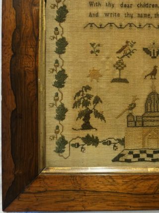 EARLY 19TH CENTURY TEMPLE,  MOTIF & VERSE SAMPLER BY ELIZA REYNOLDS - 1836 6